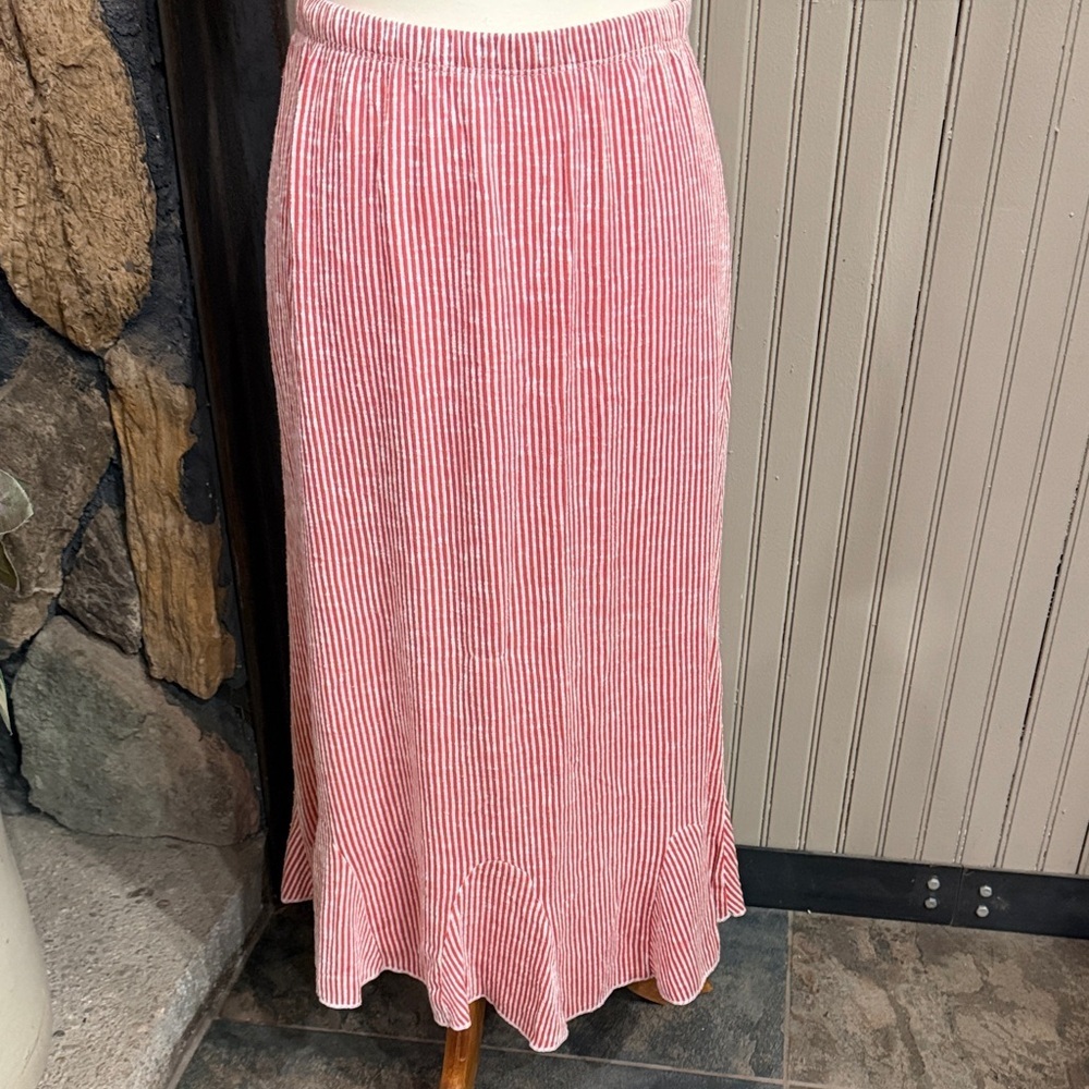 Amiana Pink and White Striped Maxi Skirt